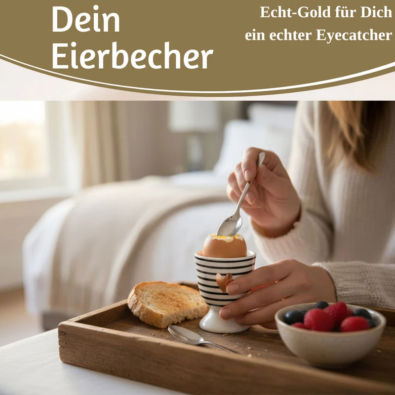 Eierbecher Echt-Gold Motiv "Herz Gold" Schwarz Weiß Gute Laune Eierhalter