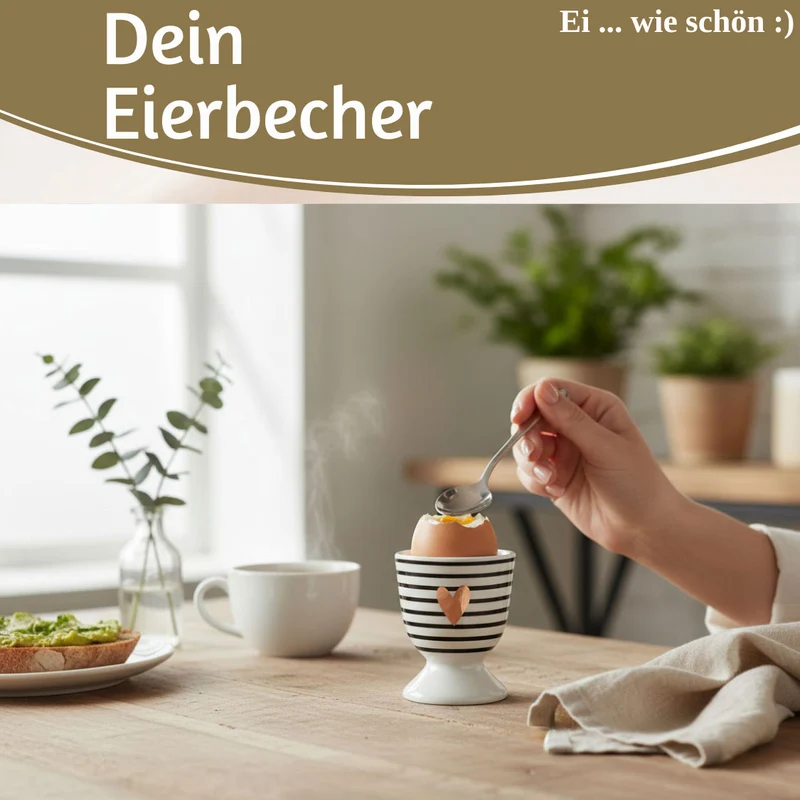 Eierbecher Echt-Gold Motiv "Herz Gold" Schwarz Weiß Gute Laune Eierhalter