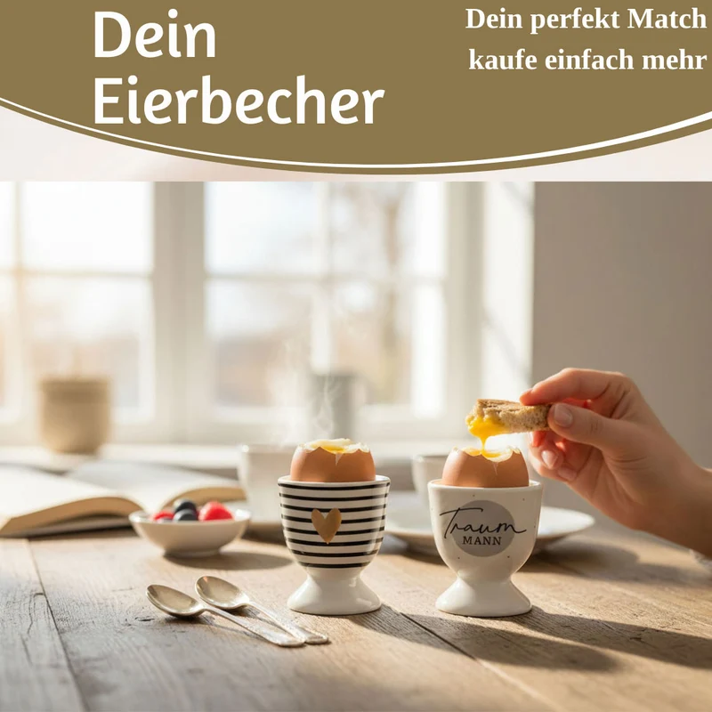 Eierbecher Echt-Gold Motiv "Herz Gold" Schwarz Weiß Gute Laune Eierhalter
