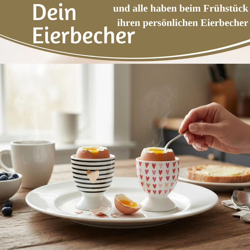 Eierbecher Echt-Gold Motiv "Herz Gold" Schwarz Weiß Gute Laune Eierhalter