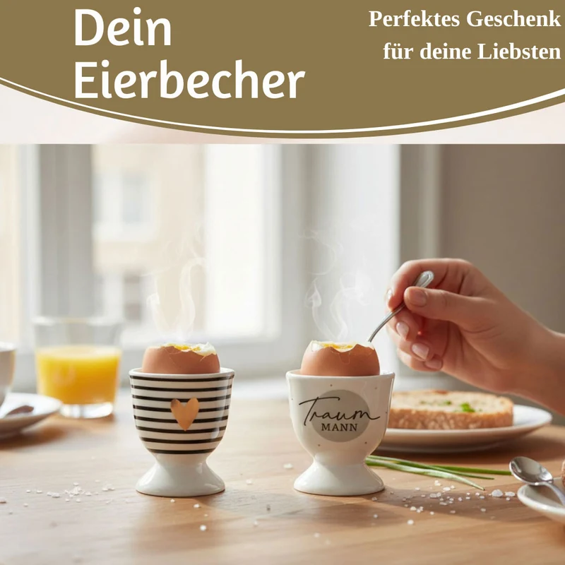 Eierbecher Echt-Gold Motiv "Herz Gold" Schwarz Weiß Gute Laune Eierhalter