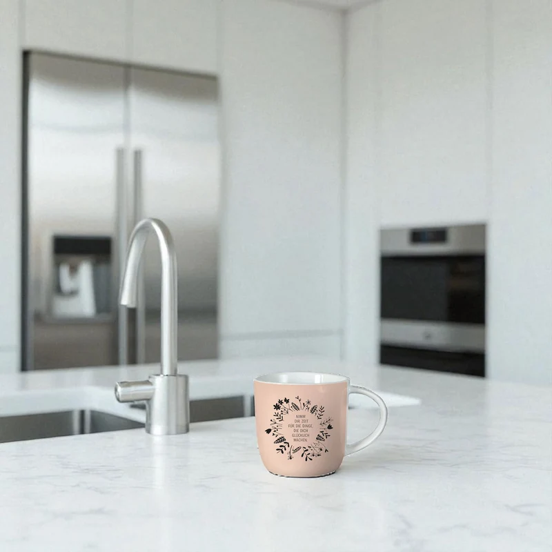Kaffeebecher 300ml Spruch "Glücklich machen" Gute Laune Tasse Kaffeetasse