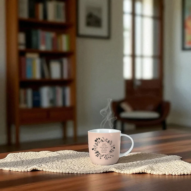 Kaffeebecher 300ml Spruch "Glücklich machen" Gute Laune Tasse Kaffeetasse