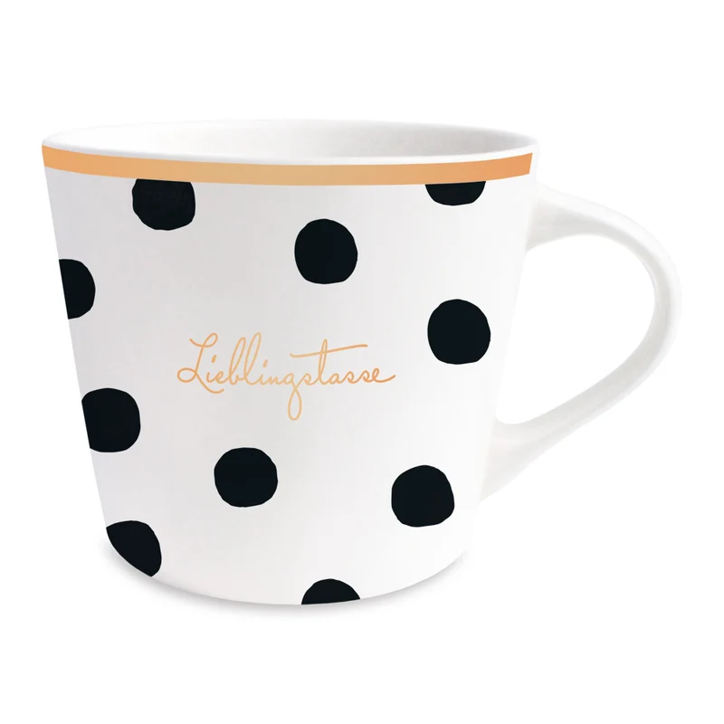 Kaffeebecher 420ml Echt-Gold Spruch "Lieblingstasse" Schwarz Weiß Kaffeetasse