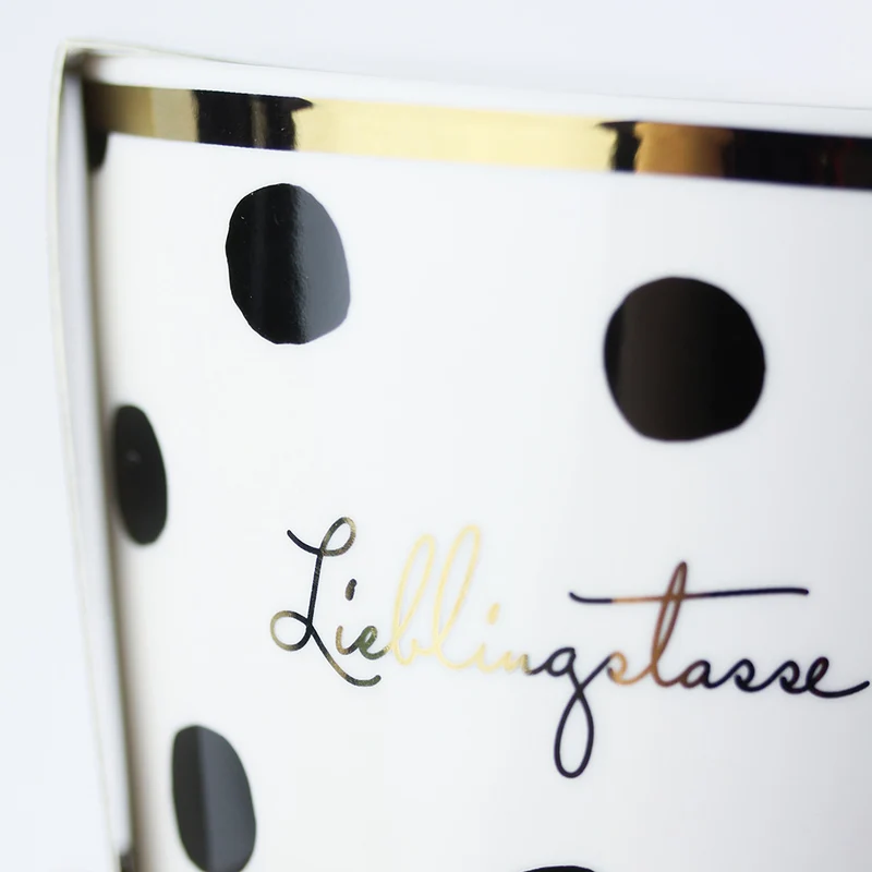 Kaffeebecher 420ml Echt-Gold Spruch "Lieblingstasse" Schwarz Weiß Kaffeetasse