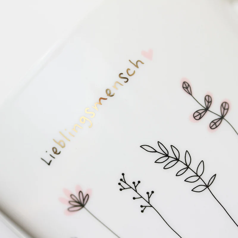 Kaffeebecher 420ml Echt-Gold Spruch "Lieblingsmensch" Weiß Blumen Kaffeetasse