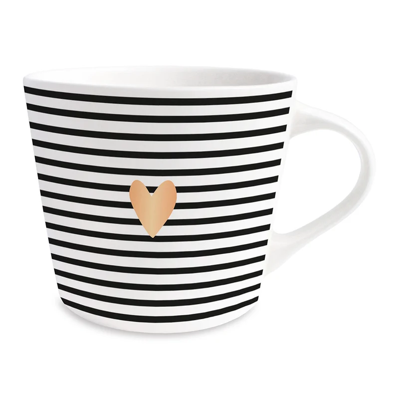 Kaffeebecher 420ml Echt-Gold Motiv "Goldenes Herz" Schwarz Weiß Kaffeetasse