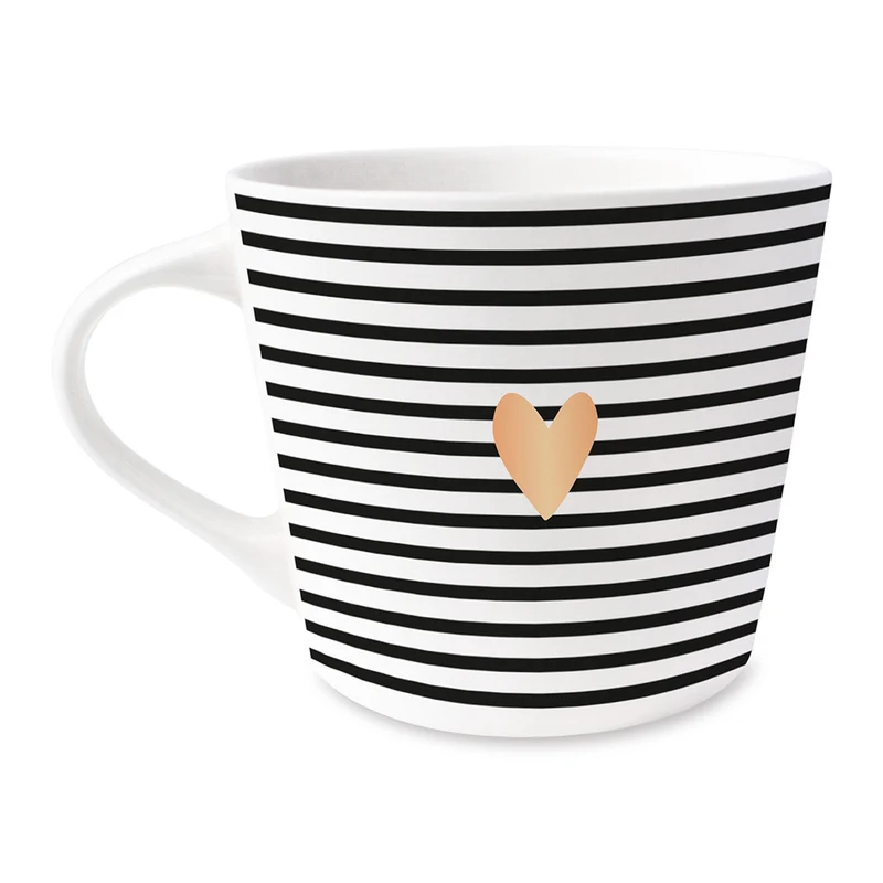 Kaffeebecher 420ml Echt-Gold Motiv "Goldenes Herz" Schwarz Weiß Kaffeetasse
