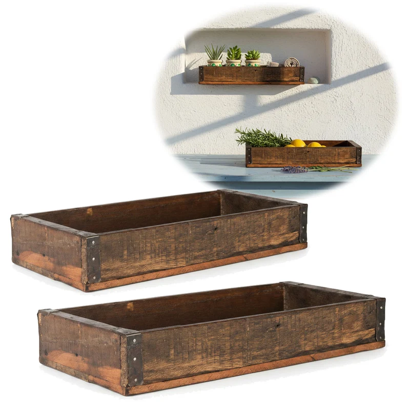 Vintage Holz Serviertablett Unika Set 2-fach Braun Deko Kerzentablett Ib Laursen