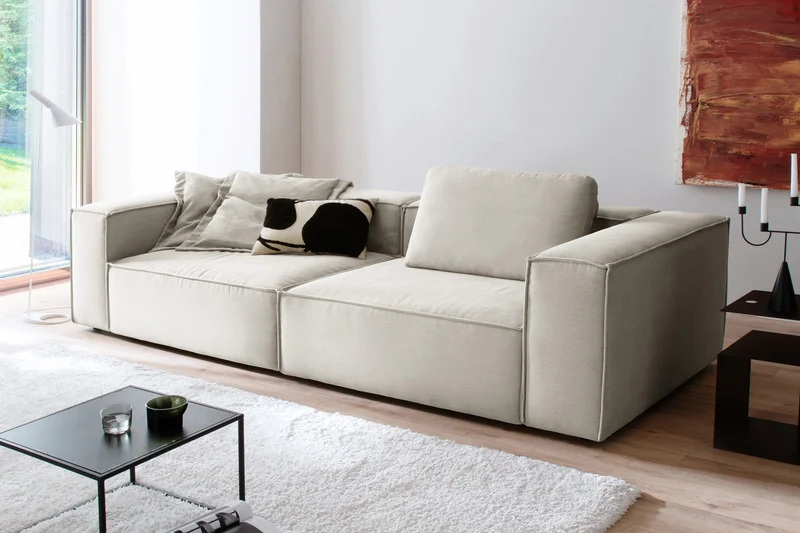 KAWOLA Sofa CARMO 3-Sitzer Feincord silber