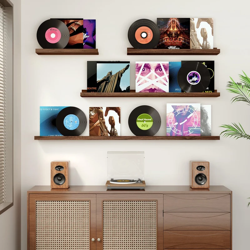 Feihorrm Wandregal, 2er Set, 40cm Schweberegal aus MDF Holz, Wandboard für Bilderrahmen und Dekorationen, Industriedesign, Geeignet für Arbeitszimmer, Schlafzimmer und Küche (Vintage Braun, 40 cm)