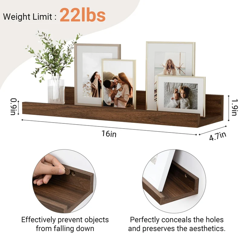 Feihorrm Wandregal, 2er Set, 40cm Schweberegal aus MDF Holz, Wandboard für Bilderrahmen und Dekorationen, Industriedesign, Geeignet für Arbeitszimmer, Schlafzimmer und Küche (Vintage Braun, 40 cm)