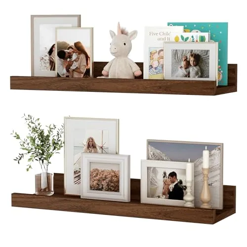 Feihorrm Wandregal, 2er Set, 40cm Schweberegal aus MDF Holz, Wandboard für Bilderrahmen und Dekorationen, Industriedesign, Geeignet für Arbeitszimmer, Schlafzimmer und Küche (Vintage Braun, 40 cm)