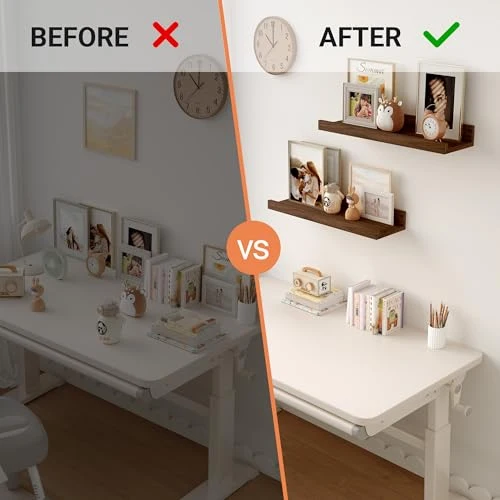 Feihorrm Wandregal, 2er Set, 40cm Schweberegal aus MDF Holz, Wandboard für Bilderrahmen und Dekorationen, Industriedesign, Geeignet für Arbeitszimmer, Schlafzimmer und Küche (Vintage Braun, 40 cm)