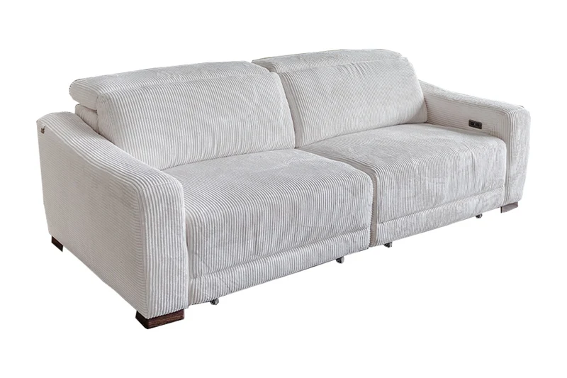 KAWOLA Big Sofa KIANA 3-Sitzer Funktionssofa Kopfstütze verstellbar Cord cremeweiß
