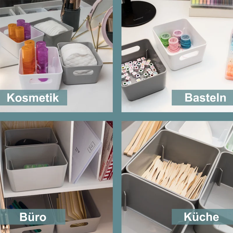 Ordnungsbox - TAUPE - Lederoptik - 12,5x10x6cm - 600ml - Schubladenorganizer Ordnungskorb Organizerbox - Ordnungssystem