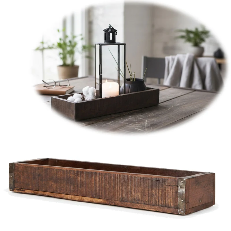 Vintage Holz Aufbewahrungsbox 43x13x6cm Recycelt Unika Braun Dekokiste