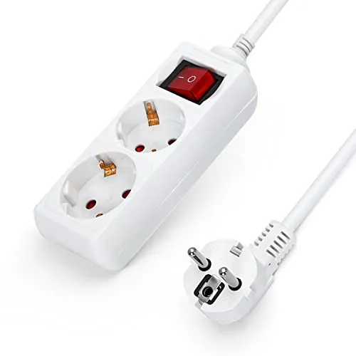 Aigostar Steckdosenleiste 2-Fach mit Schalter Tischsteckdose Kindersicherung 3g1.0m㎡ 1.5 m Kabel, Weiß