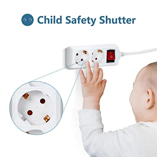 Aigostar Steckdosenleiste 2-Fach mit Schalter Tischsteckdose Kindersicherung 3g1.0m㎡ 1.5 m Kabel, Weiß