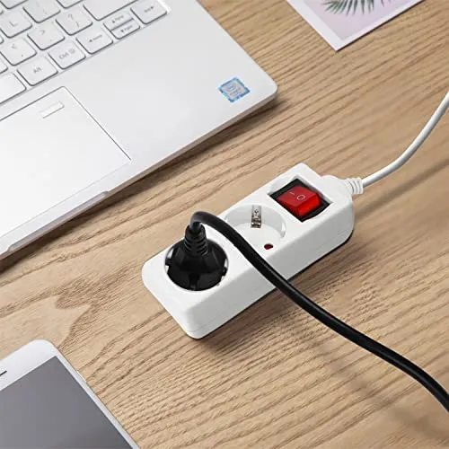 Aigostar Steckdosenleiste 2-Fach mit Schalter Tischsteckdose Kindersicherung 3g1.0m㎡ 1.5 m Kabel, Weiß