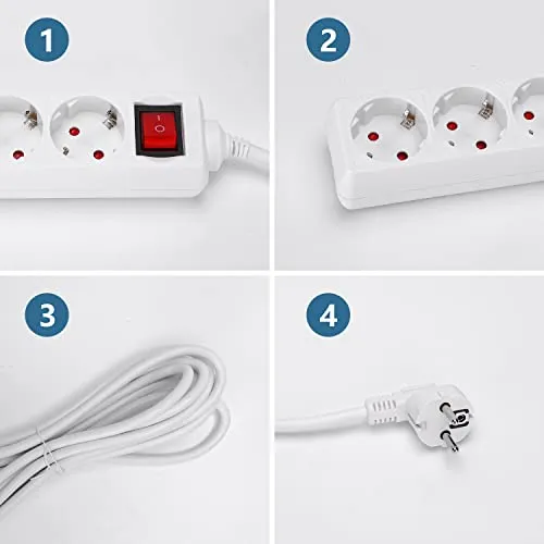 Aigostar Steckdosenleiste 2-Fach mit Schalter Tischsteckdose Kindersicherung 3g1.0m㎡ 1.5 m Kabel, Weiß