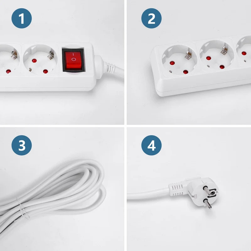 Aigostar Steckdosenleiste 2-Fach mit Schalter Tischsteckdose Kindersicherung 3g1.0m㎡ 1.5 m Kabel, Weiß