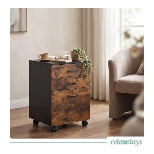 Relaxdays Rollcontainer, 3 Schubladen, schwarz/braun