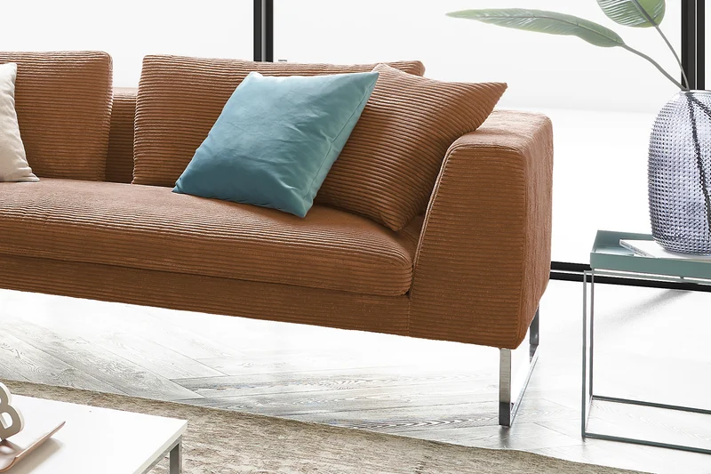 KAWOLA Sofa ARIAN 2,5-Sitzer Metallkufe chrom Cord rost