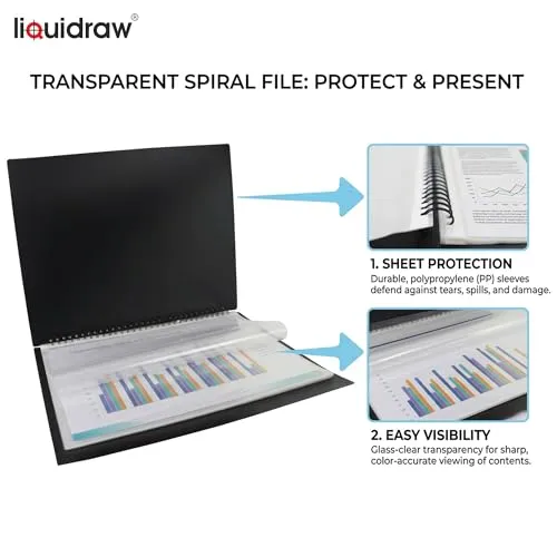Liquidraw A3 Kunst-Portfolio-Hülle für Künstler mit 20 Hüllen Einlagen Aufbewahrung Spiralordner Portfolio Ordner für Künstler, Architekten, Zeichnen, Malen, Dokumente und professionelle Dateien