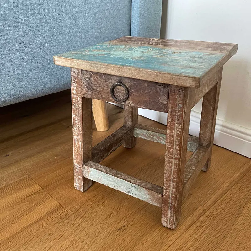 Vintage Holz Nachttisch Schublade 30cm Recycelt Nachtschrank Fußhocker