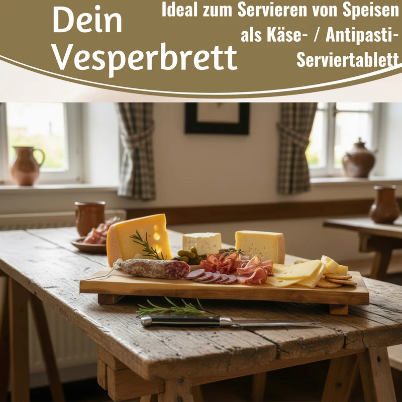 XL Vesperbrett Servierbrett 53cm Akazie Schneidebrett Serviertablett auf Füßen