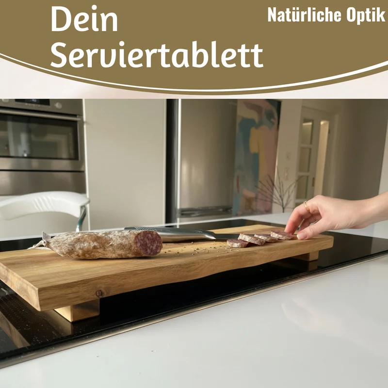XL Vesperbrett Servierbrett 53cm Akazie Schneidebrett Serviertablett auf Füßen