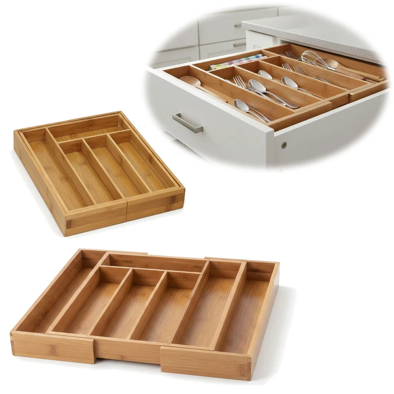 Holz Schubladeneinsatz Besteckkasten 28-45cm ausziehbar Besteckbox Organizer