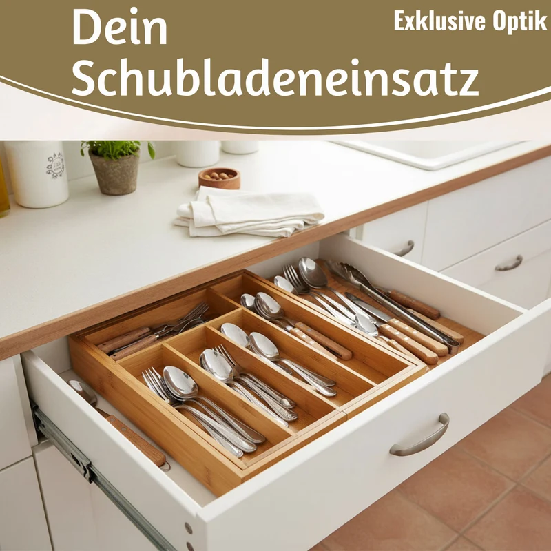 Holz Schubladeneinsatz Besteckkasten 28-45cm ausziehbar Besteckbox Organizer