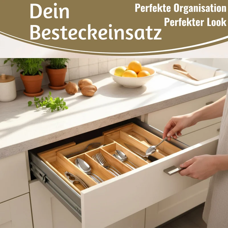 Holz Schubladeneinsatz Besteckkasten 28-45cm ausziehbar Besteckbox Organizer