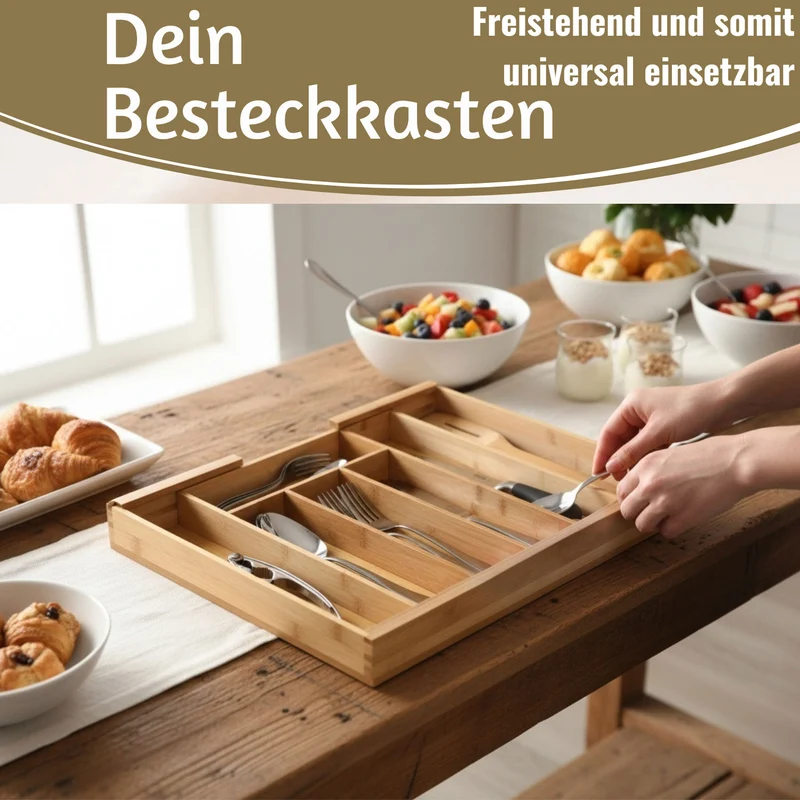 Holz Schubladeneinsatz Besteckkasten 28-45cm ausziehbar Besteckbox Organizer