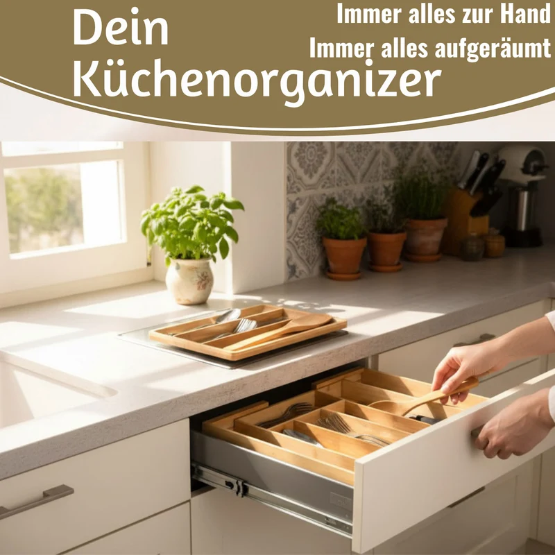 Holz Schubladeneinsatz Besteckkasten 28-45cm ausziehbar Besteckbox Organizer