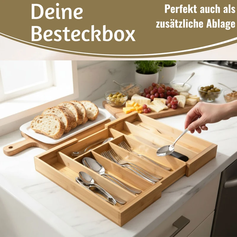 Holz Schubladeneinsatz Besteckkasten 28-45cm ausziehbar Besteckbox Organizer