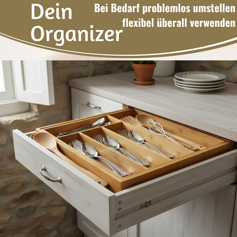 Holz Schubladeneinsatz Besteckkasten 28-45cm ausziehbar Besteckbox Organizer