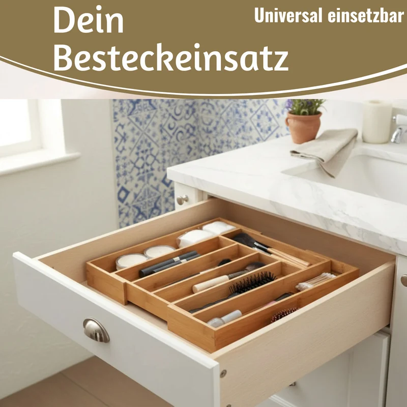 Holz Schubladeneinsatz Besteckkasten 28-45cm ausziehbar Besteckbox Organizer