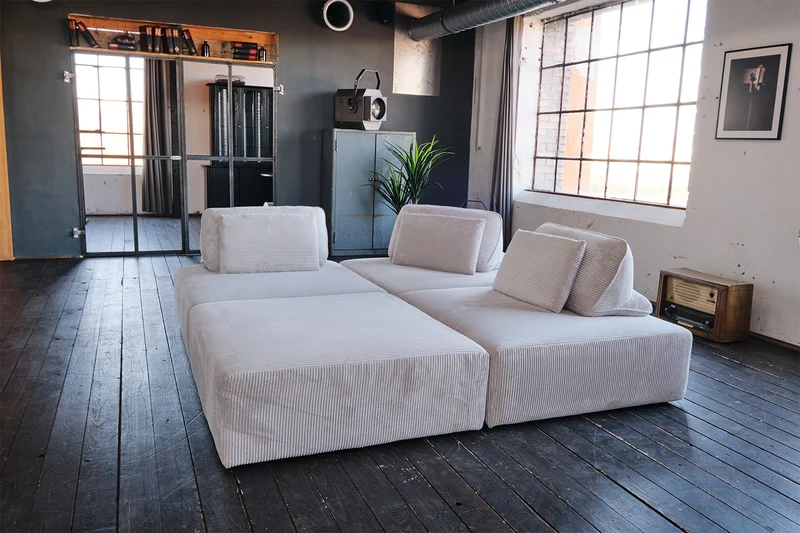 KAWOLA Modulsofa WIOLO SOFT 4 Module 4 Rückenkissen Cord hellgrau