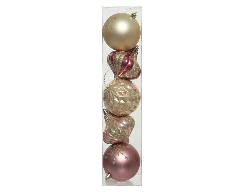 5 Vintage Christbaumkugeln 8cm Kunststoff Rosa Pink Gold Weihnachtskugeln