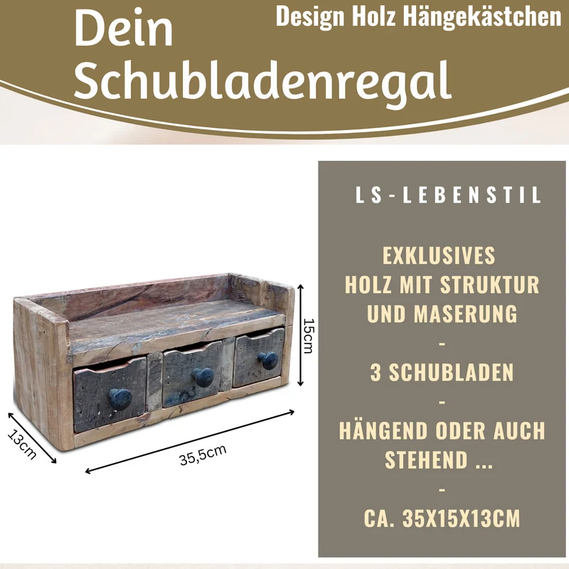 Vintage Küchenregal Dehli 35cm hängend Gewürzregal Wandregal Wandboard Komode