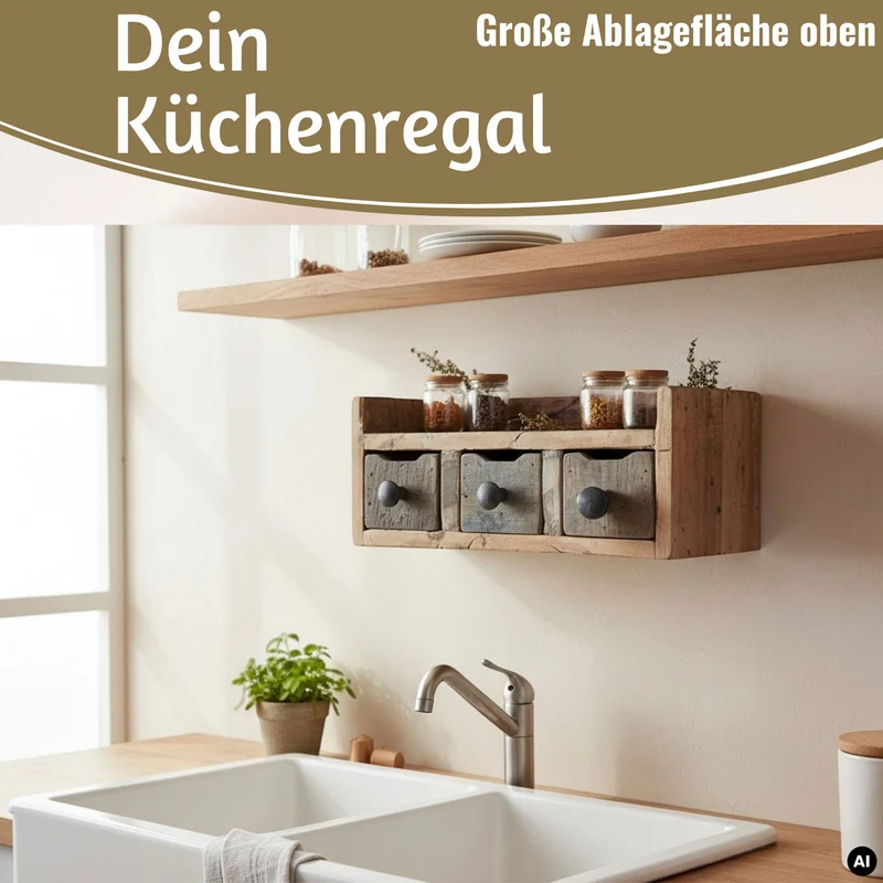Vintage Küchenregal Dehli 35cm hängend Gewürzregal Wandregal Wandboard Komode