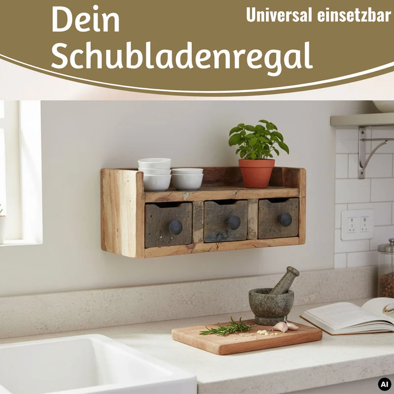Vintage Küchenregal Dehli 35cm hängend Gewürzregal Wandregal Wandboard Komode