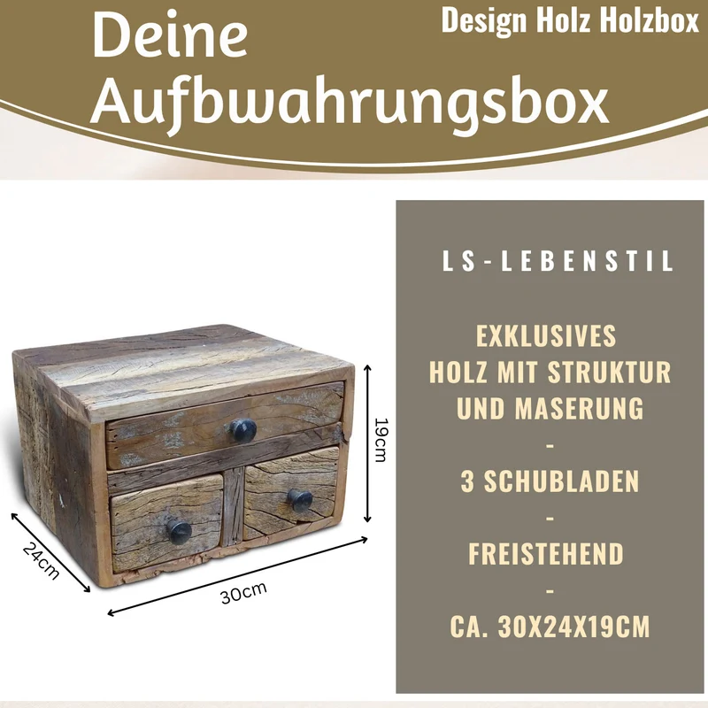 Vintage Aufbwahrungsbox Dehli 30cm Schubladenbox Holzbox Ordnungsbox Kommode