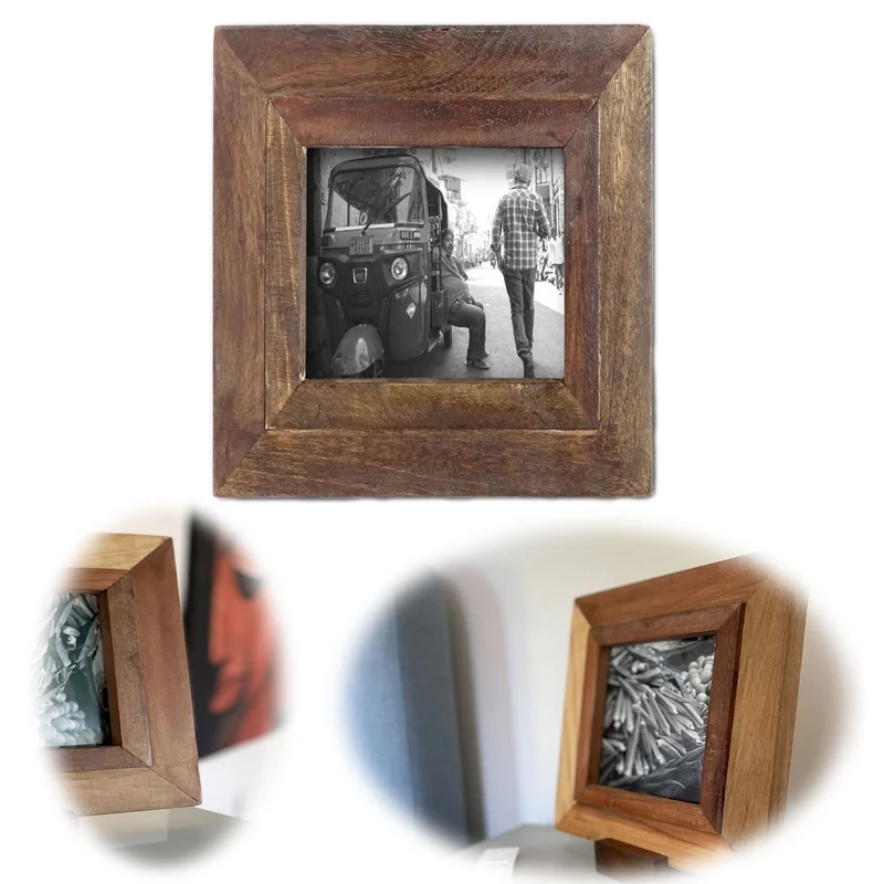 Vintage Wand Bilderrahmen 15x15cm Nature Fundholz Recycelt Fotorahmen Retro