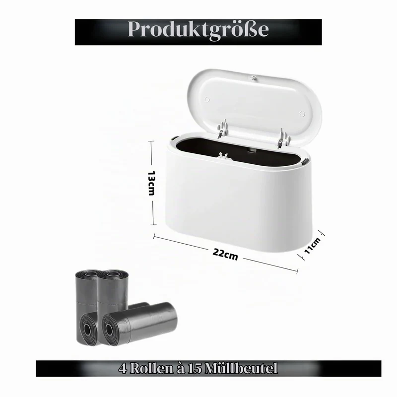 Tischmülleimer mit Deckel, Mini Mülleimer(22 × 11 × 13cm, Weiß)
