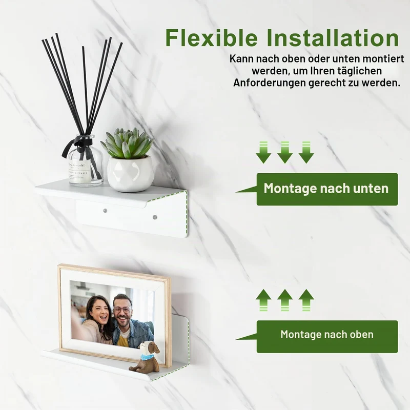 SAYAYO Wandregal Ohne Bohren oder mit Bohren Weiß 2 Stück Regal 20cm