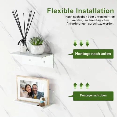 SAYAYO Wandregal Ohne Bohren oder mit Bohren Weiß 2 Stück Regal 20cm